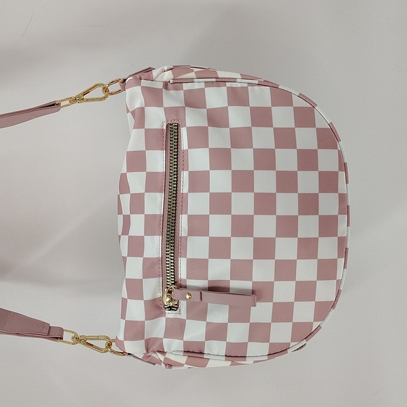Viral Mary Poppins Bag Pink And White Check Crossbody Bag New - Picture 6 of 6